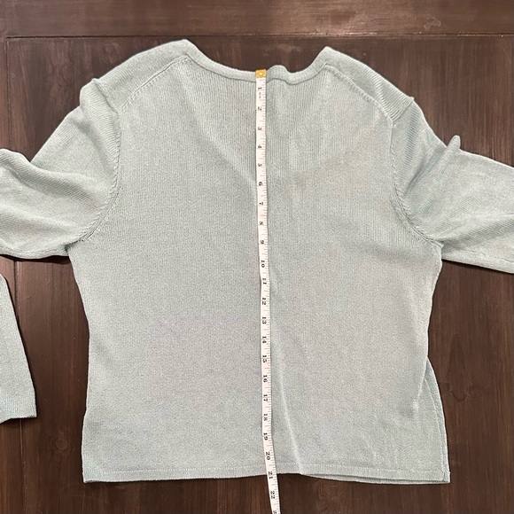 Eileen Fisher Cardigan Light Blue V Neck Size Medium Light knit sweater Spring - Picture 7 of 8
